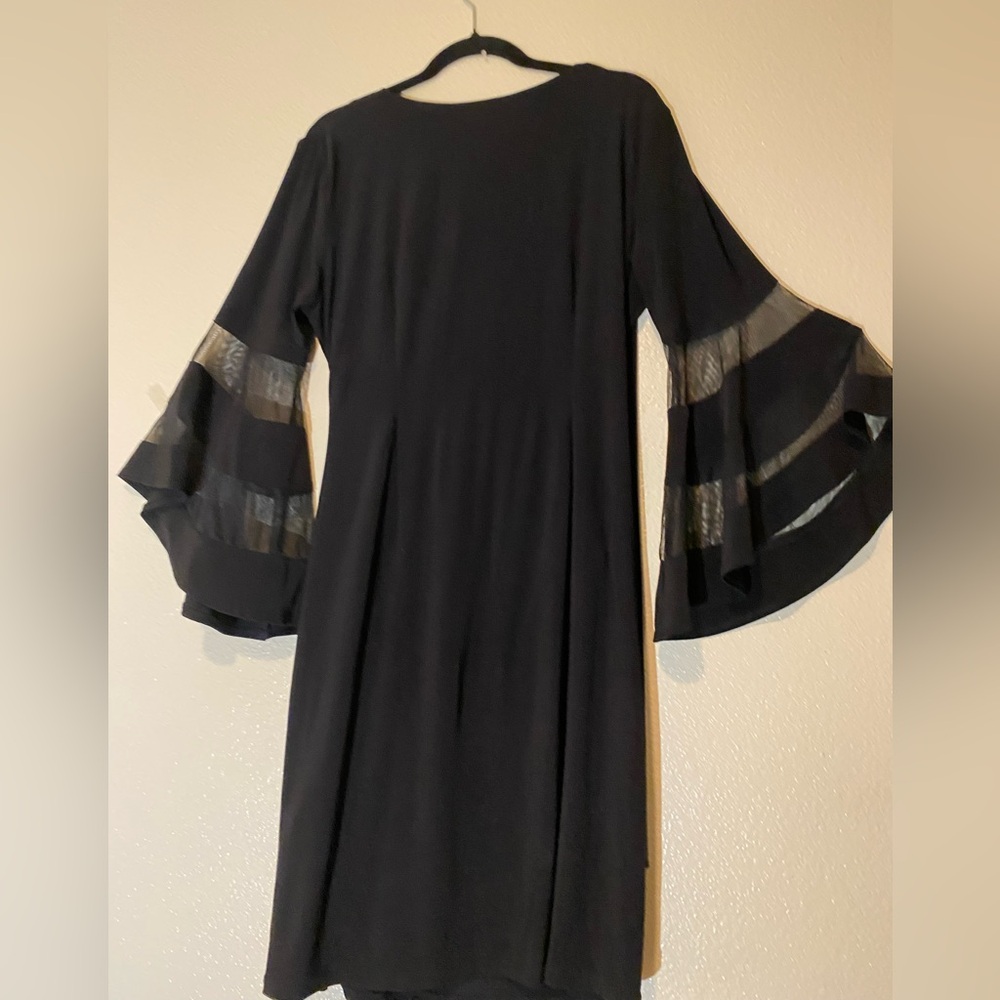 R&M Richards Black Dress with Sheer Flared Sleeves Size 16 - Picture 3 of 9